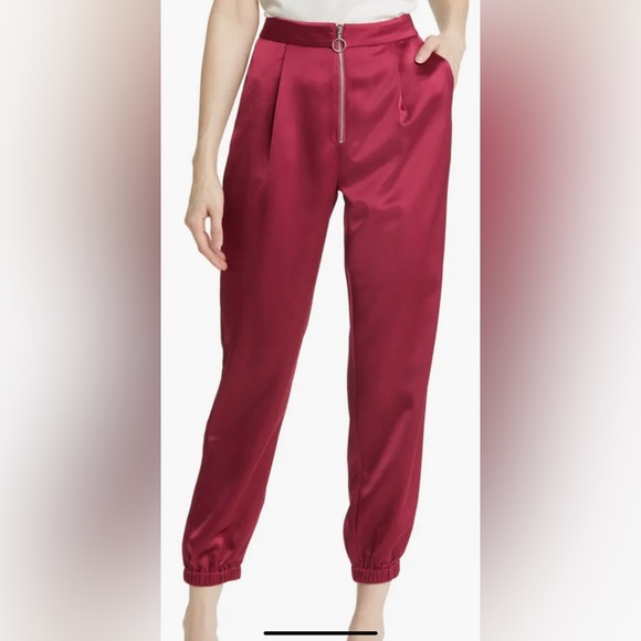 PAIGE red mulberry Elyse satin joggers suit pants sz New